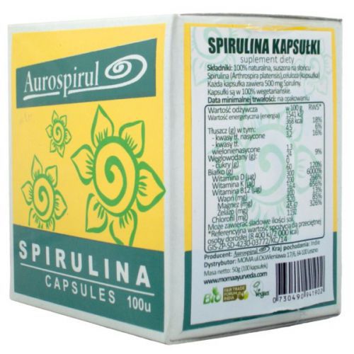 Aurospirul Spirulina 100 Kap. Oczyszcza Odkwasza